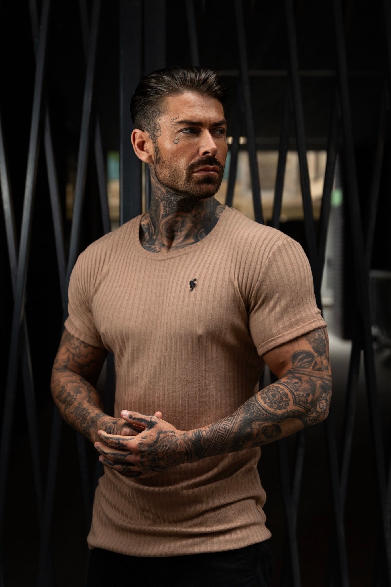Elevate Your Wardrobe with Father Sons Classic Black Ribbed Knit Super Slim Short Sleeve Crew Tee - FSH1090
