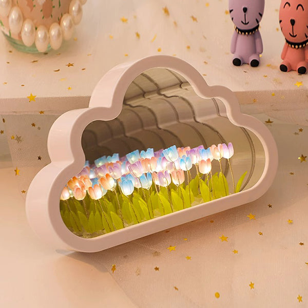 Whimsical Cloud Tulip Night Light - Serene Ambient Lighting - Pink - Blue