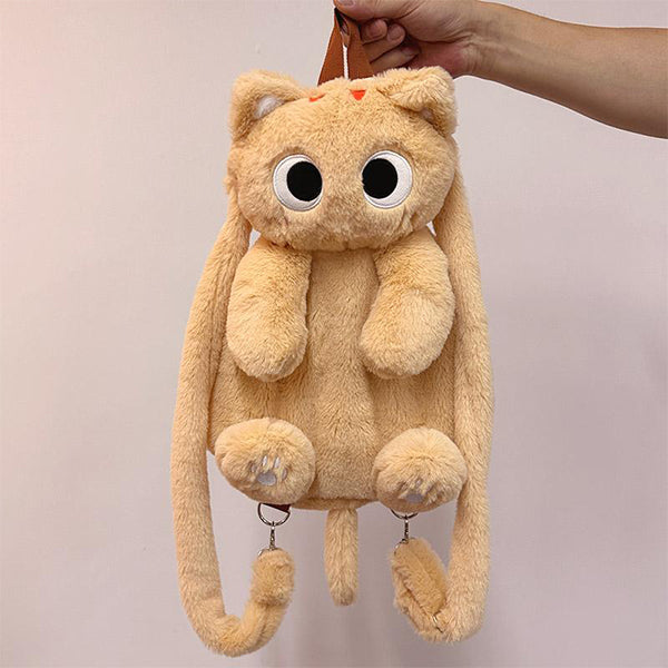 Adorable Plush Cat Backpack - Whiskers & Wonders - Orange - Beige - Cat Lovers