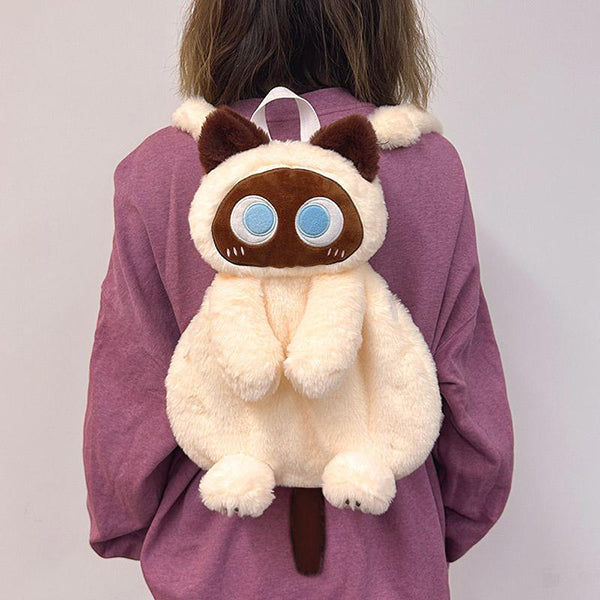 Adorable Plush Cat Backpack - Whiskers & Wonders - Orange - Beige - Cat Lovers