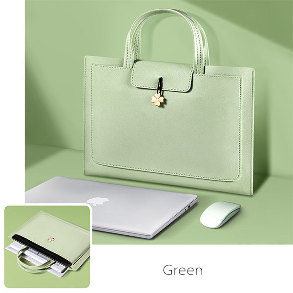 Elegant Women's Leather Briefcase - Pink - Beige - PU Leather - For Professional Use