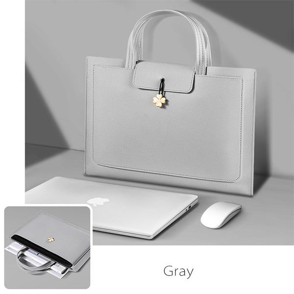 Elegant Women's Leather Briefcase - Pink - Beige - PU Leather - For Professional Use