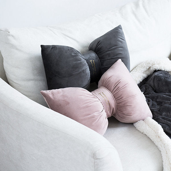 Bowknot Throw Pillow - Gray - Pink - Soft and Luxurious