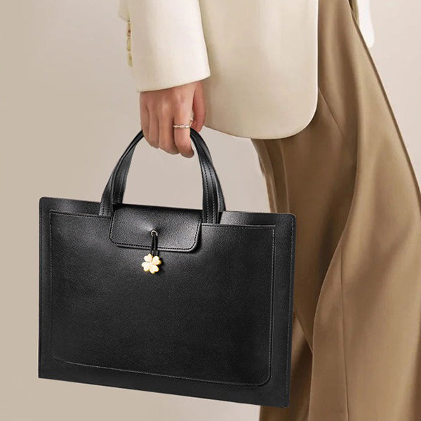 Elegant Women's Leather Briefcase - Pink - Beige - PU Leather - For Professional Use