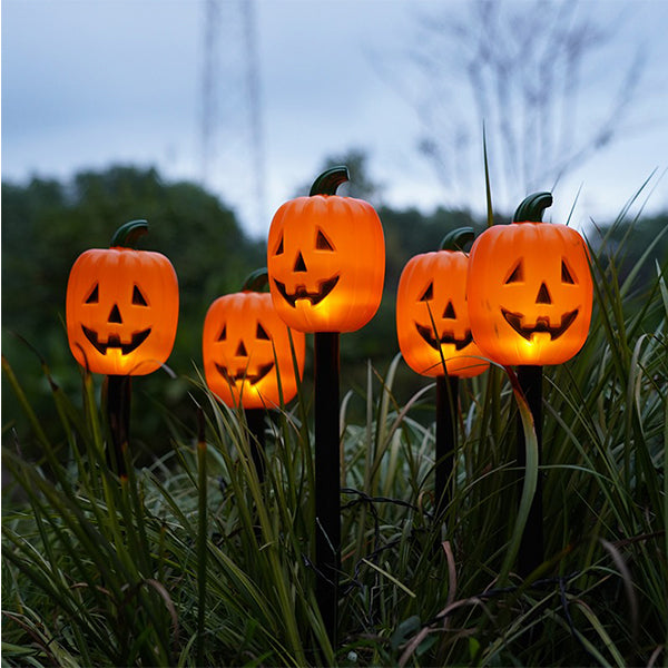 Solar-Powered Pumpkin Stake Lights - Halloween Outdoor Decorations - Warm Orange Glow