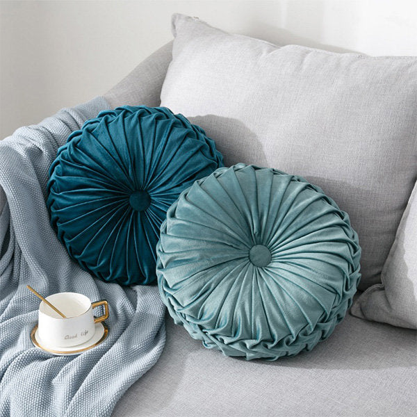 Velvet Pumpkin Throw Pillow - Round Pumpkin Design - Blue - Gray