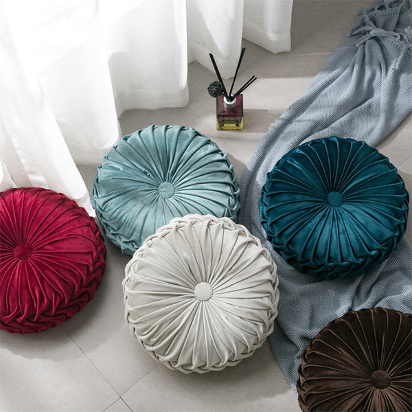 Velvet Pumpkin Throw Pillow - Round Pumpkin Design - Blue - Gray