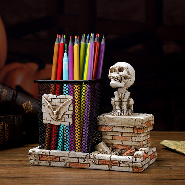 Skull Desk Organizer - Resin - Perfect for Halloween Vibes - Add Fun to Your Workspace