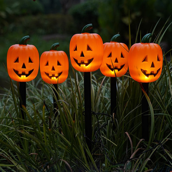 Solar-Powered Pumpkin Stake Lights - Halloween Outdoor Decorations - Warm Orange Glow