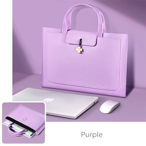 Elegant Women's Leather Briefcase - Pink - Beige - PU Leather - For Professional Use