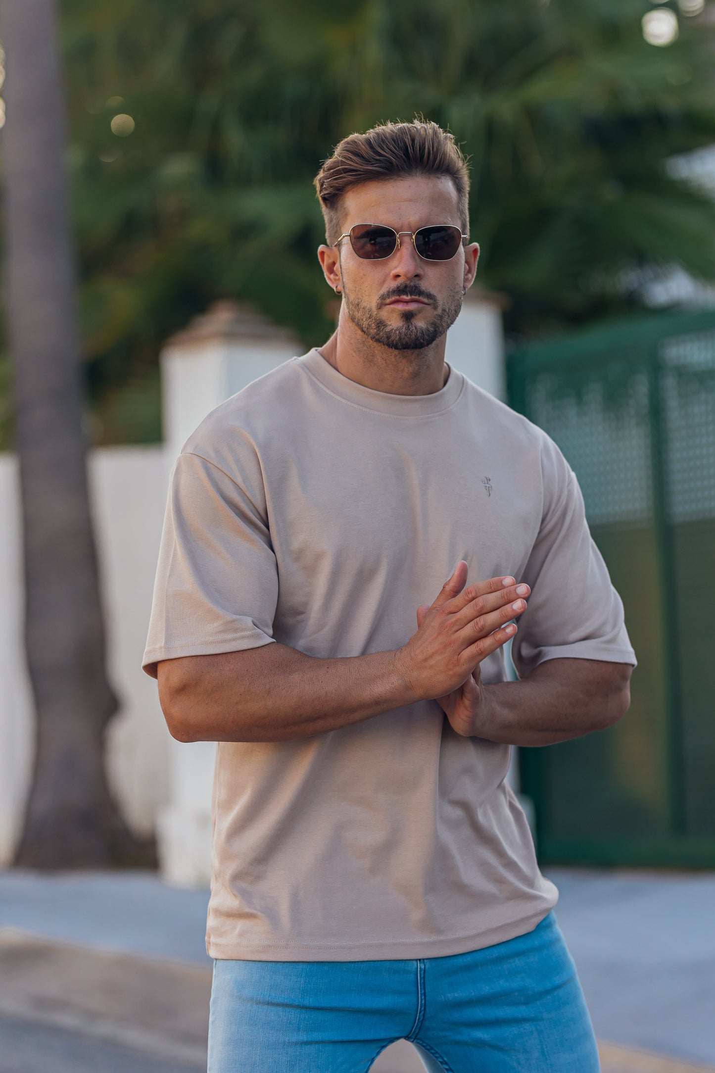 Father Sons Luxe Oversized Beige Crew T-Shirt - Elevate Your Style with FSH867