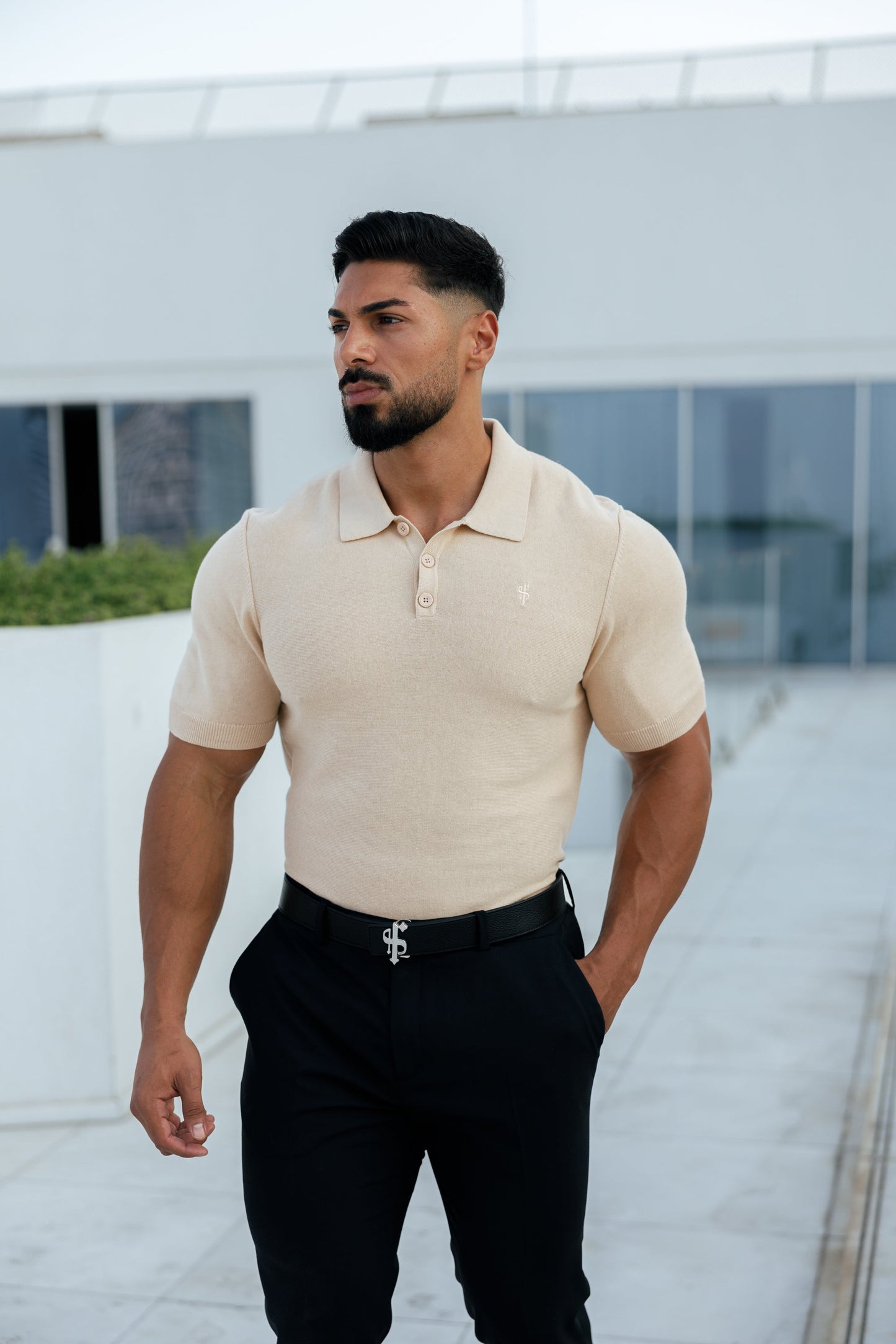 Elevate Your Wardrobe with the Father Sons Classic Beige Knitted Polo - Short Sleeve Style - FSN111