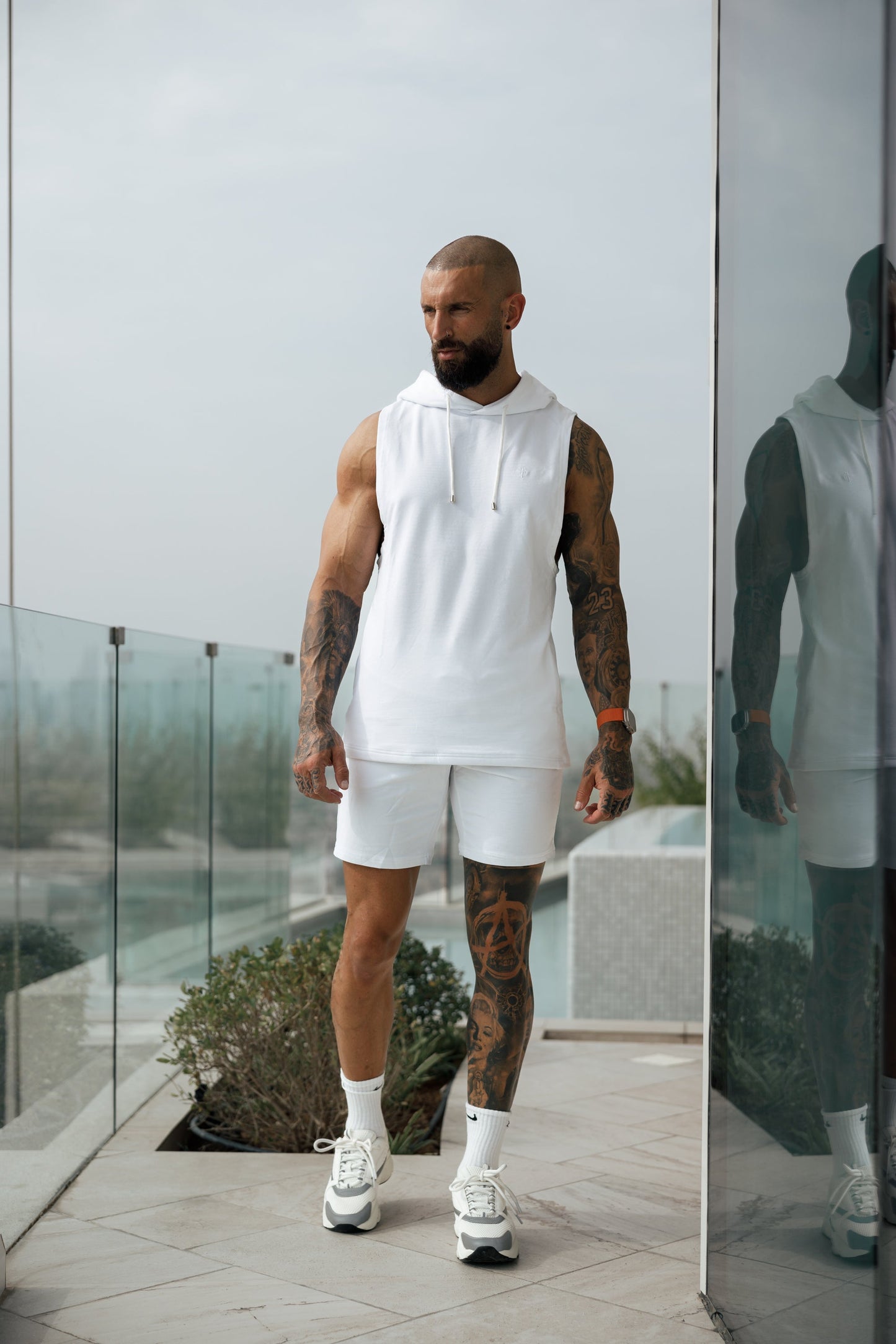 Elevate Your Workout with the Father Sons Sleek Sleeveless White Gym Hoodie - FSH897