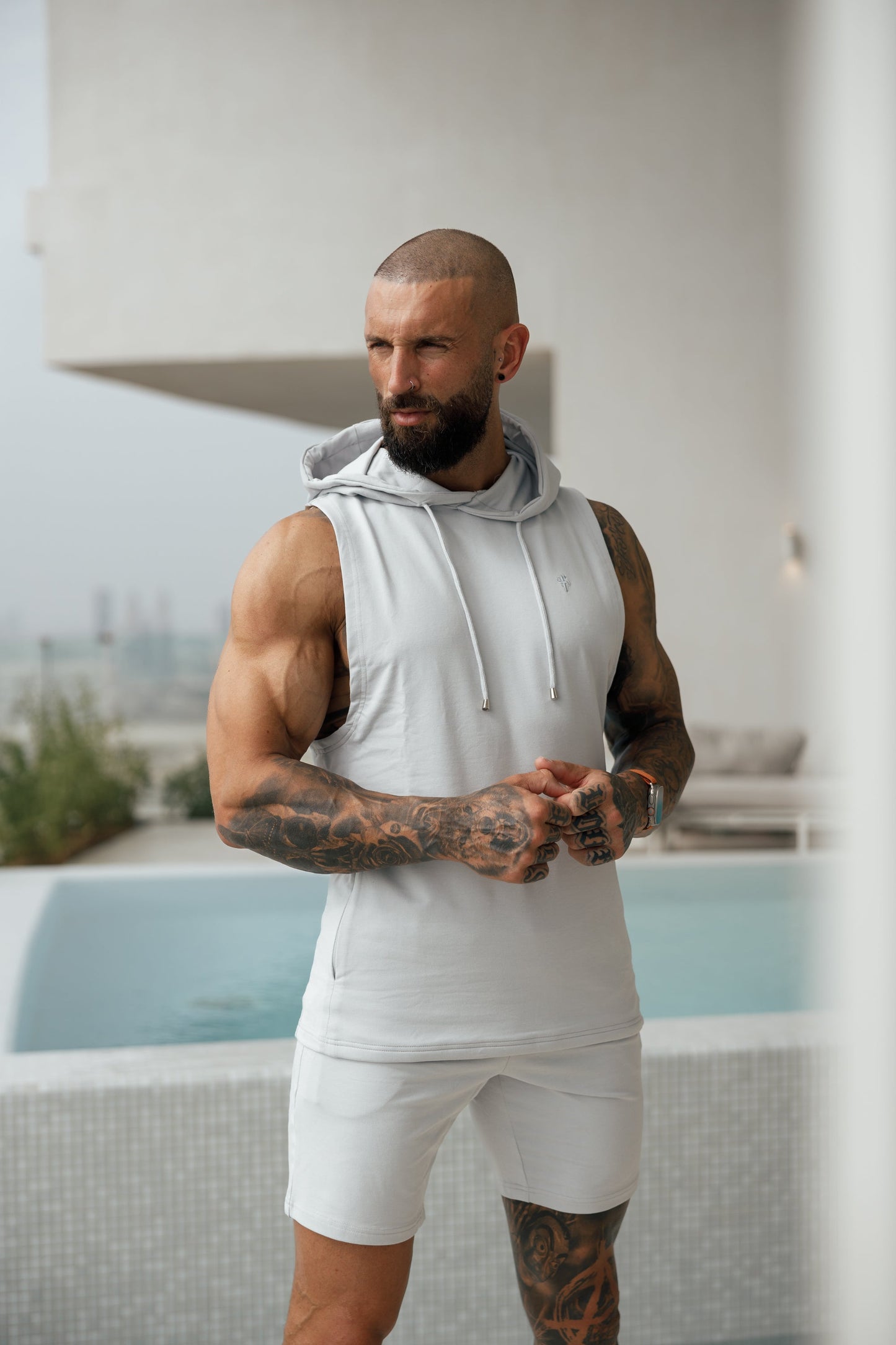 Stylish Light Grey Elasticated Shorts for Father & Sons - FSH899