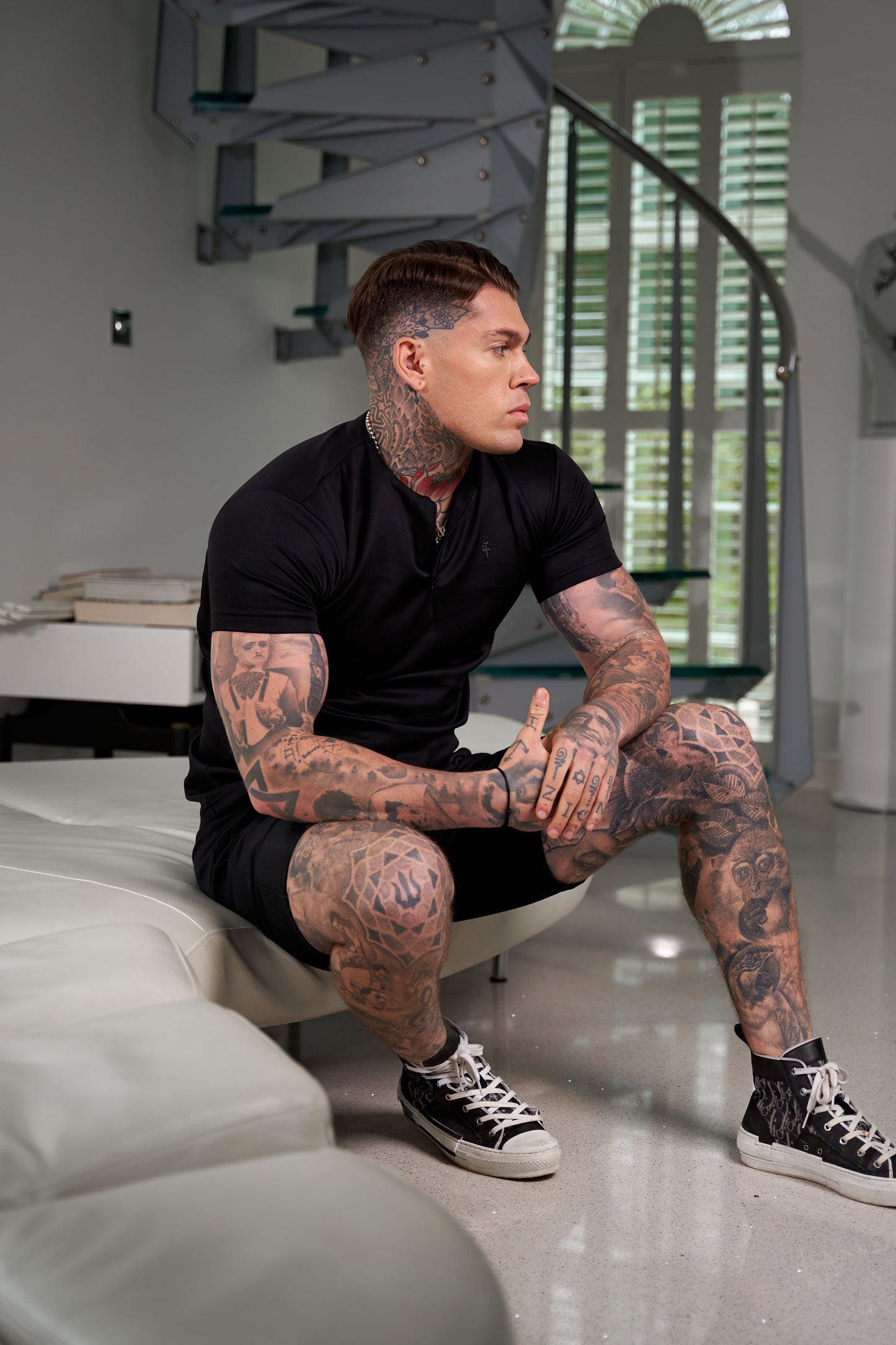 Elevate Your Style with the Father Sons Black Scuba Crew T-Shirt Featuring Zip Detail - FSH1031