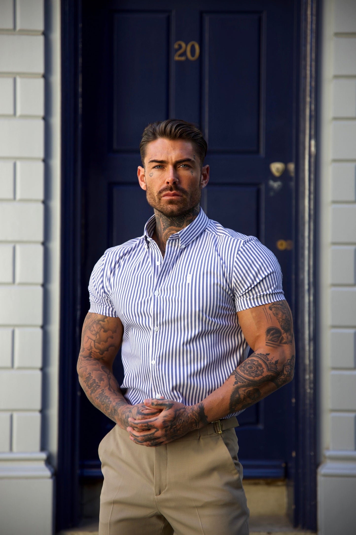 Father Sons Timeless Navy & White Striped Short Sleeve Shirt - FS980