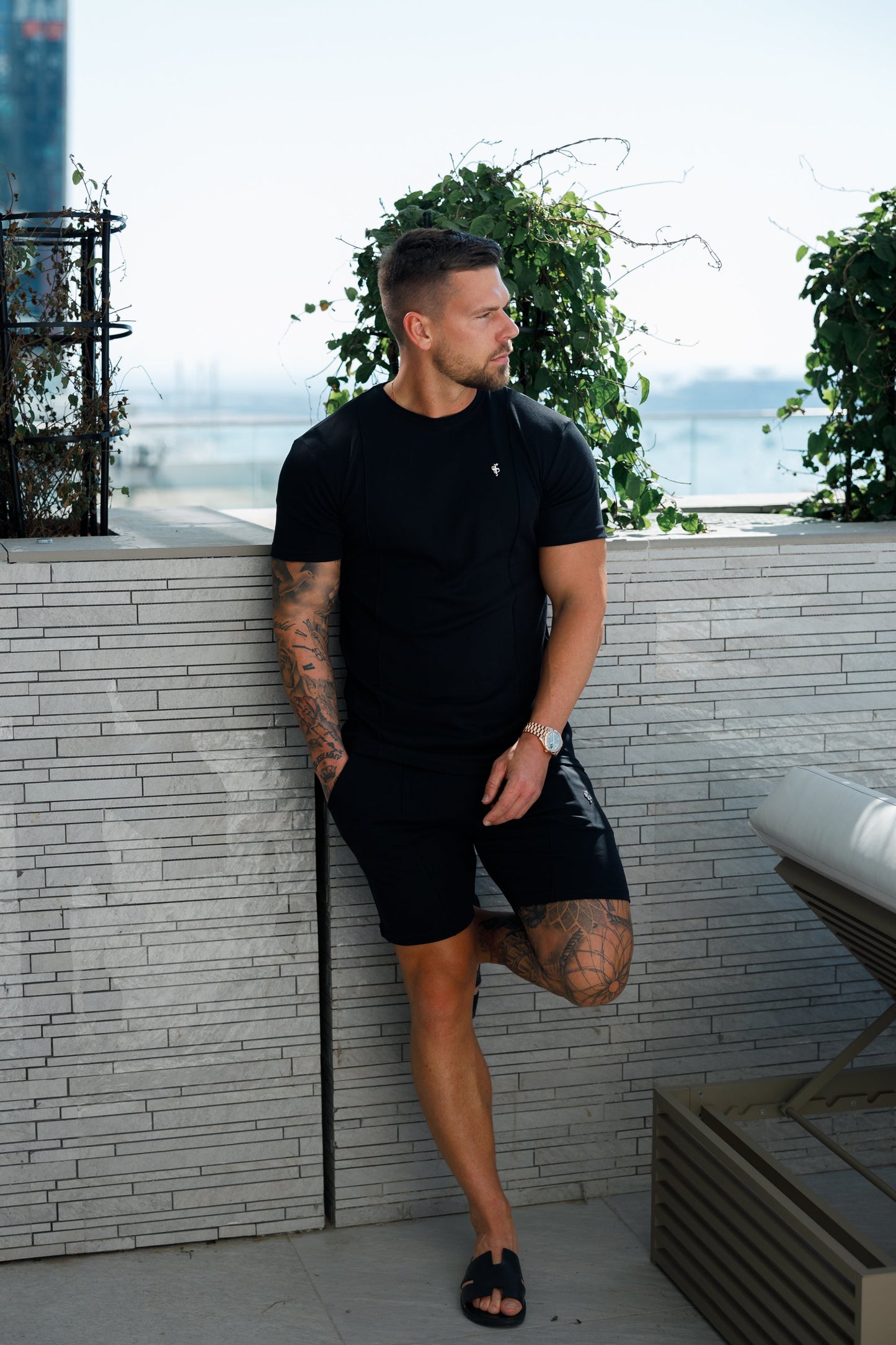 Elevate Your Style: Father Sons Black & Silver Crew T-Shirt with Chic Pintuck Detail - FSH1044