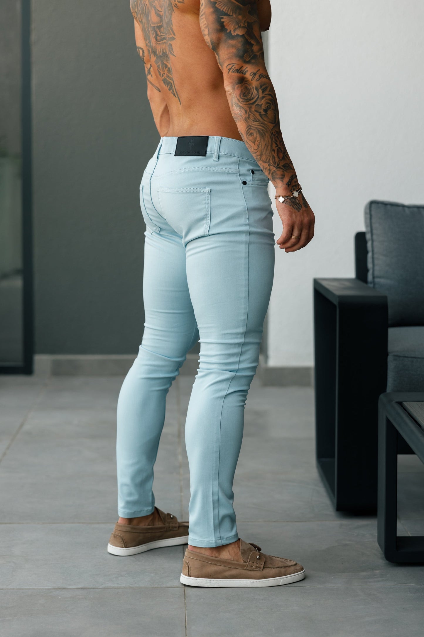 Elevate Your Style with FS Slim Stretch Pale Blue Sateen Trousers - FSH1147