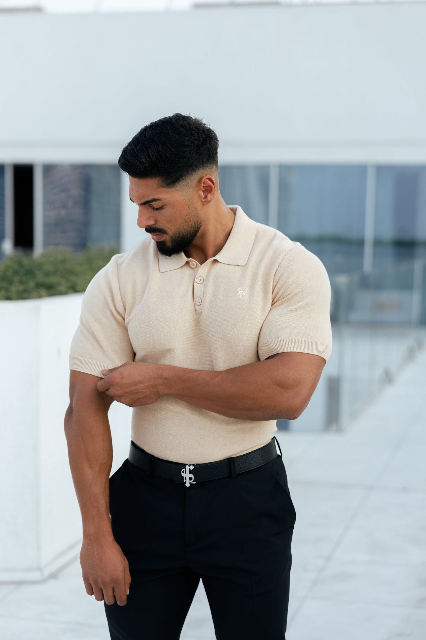 Elevate Your Wardrobe with the Father Sons Classic Beige Knitted Polo - Short Sleeve Style - FSN111