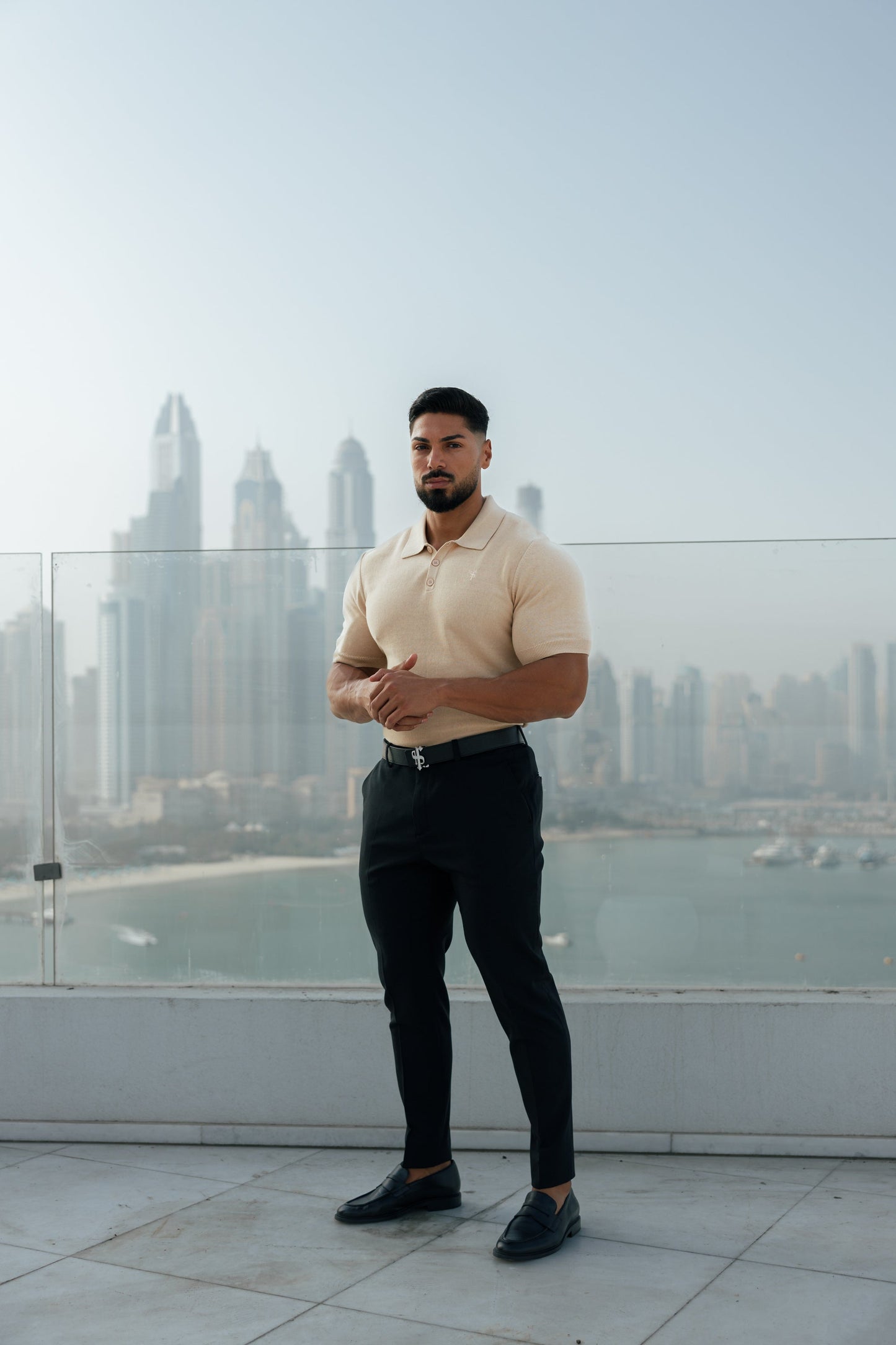 Elevate Your Wardrobe with the Father Sons Classic Beige Knitted Polo - Short Sleeve Style - FSN111