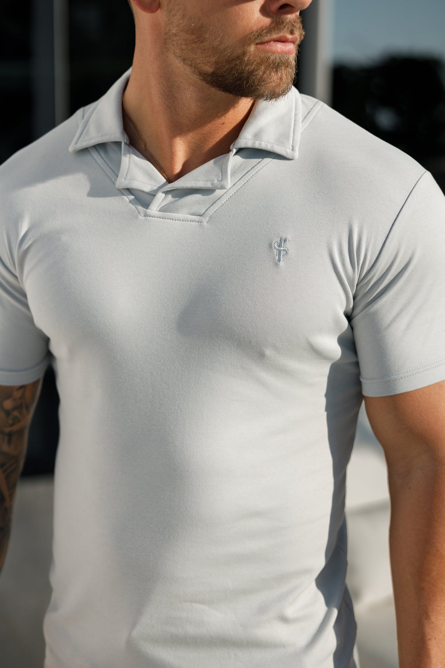 Elegant Light Grey Polo Shirt with Revere Collar by Father Sons - FSH1063