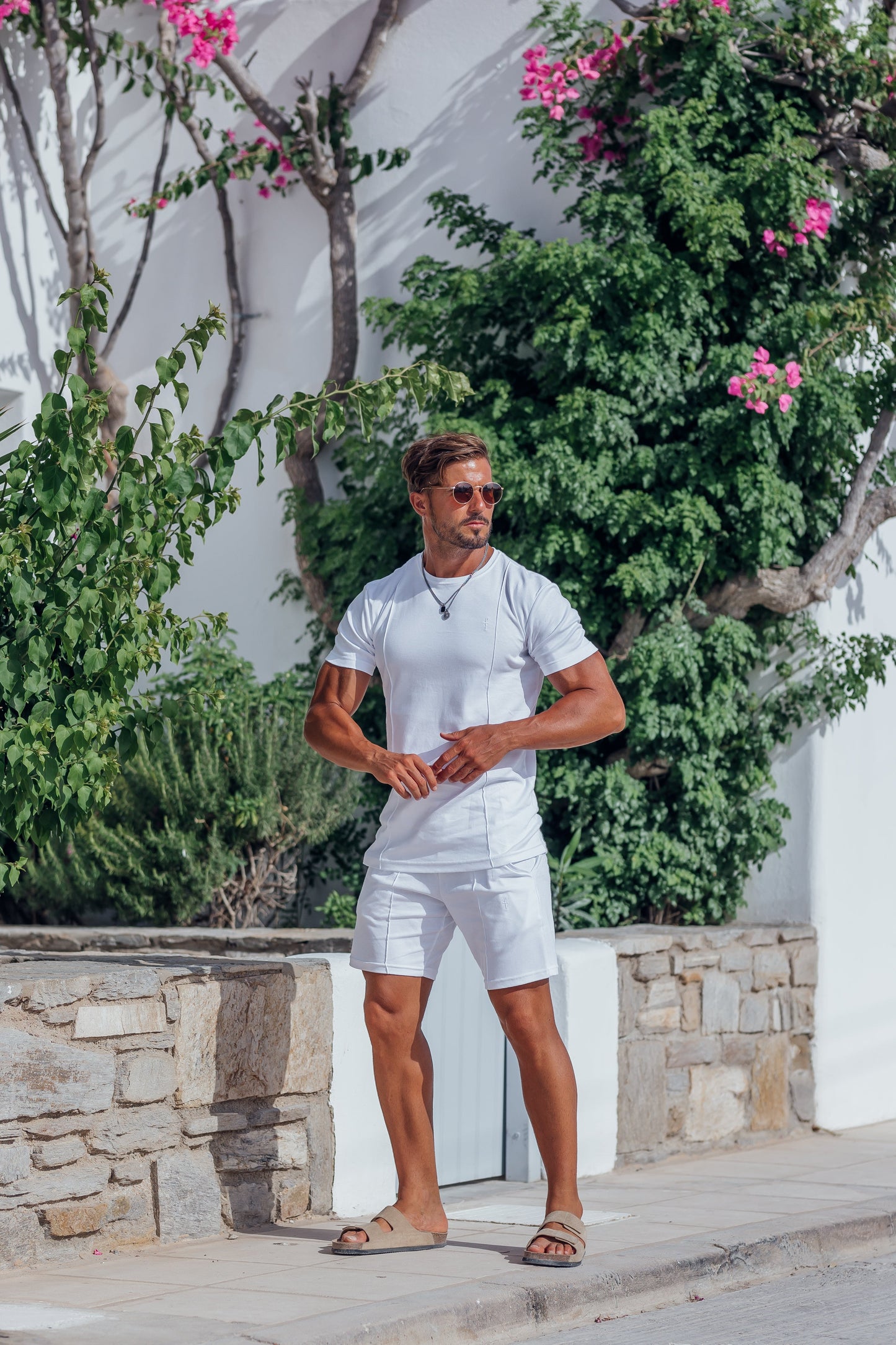 Elevate Your Wardrobe with the Father Sons White Crew Neck T-Shirt Featuring Elegant Pintuck Accents - FSH1047