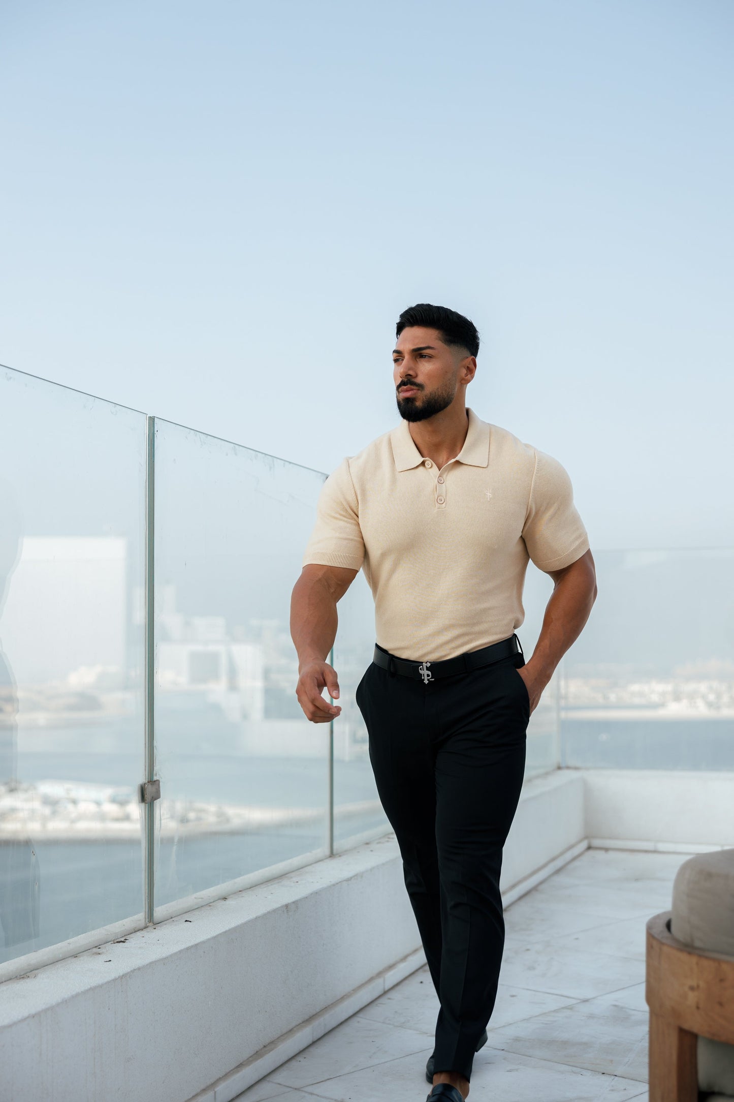 Elevate Your Wardrobe with the Father Sons Classic Beige Knitted Polo - Short Sleeve Style - FSN111