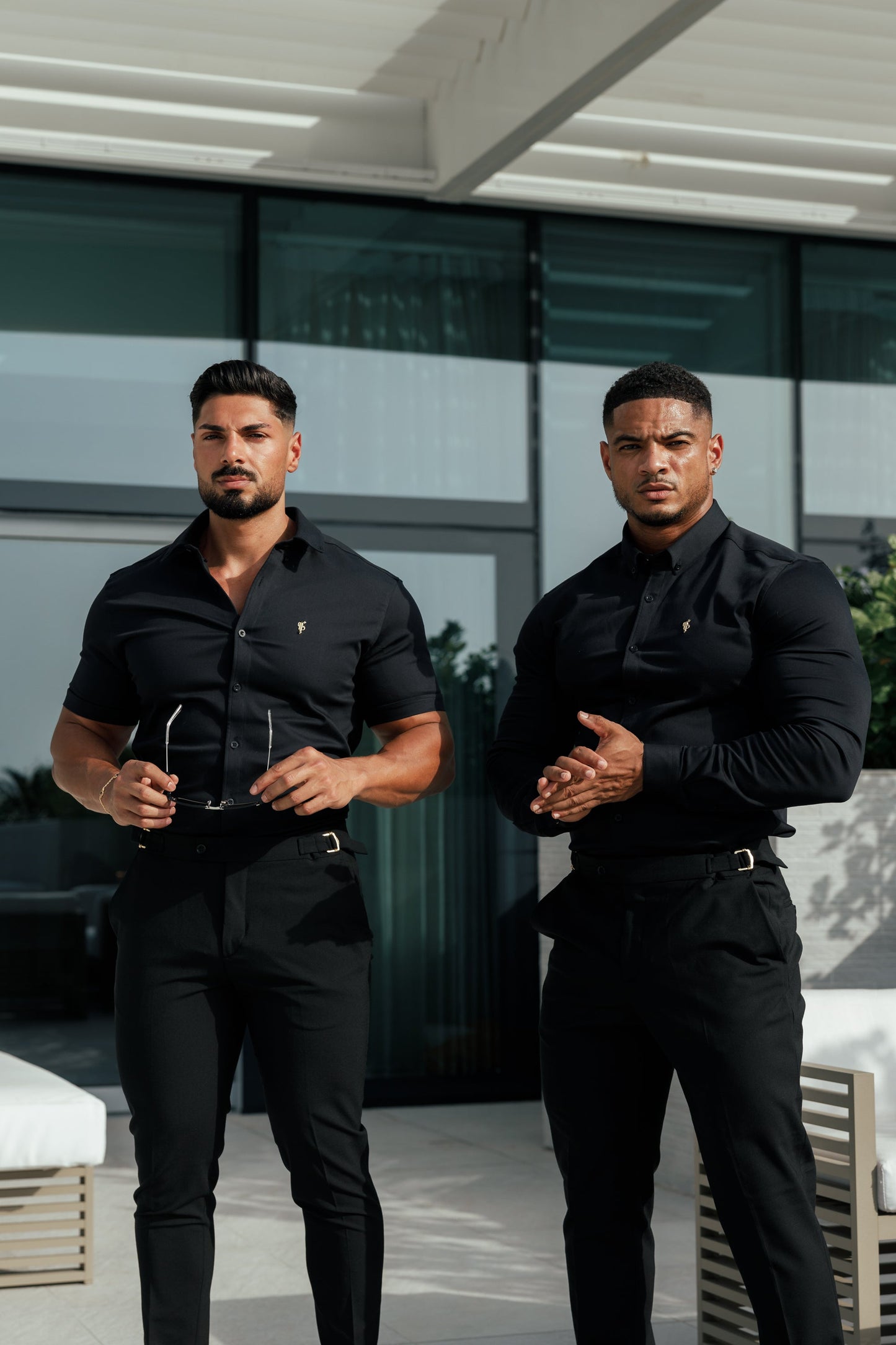 Elevate Your Style with Father Sons Slim Fit Black Stretch Trousers Featuring Luxurious Gold Waist Adjusters - FST018 (Available for Pre-Order Starting September 19th)