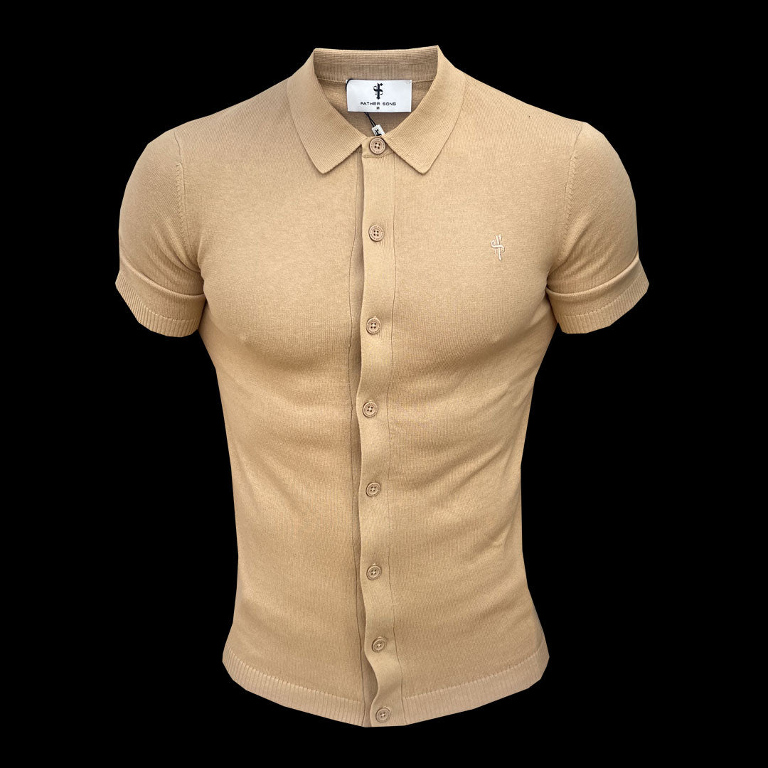 Elevate Your Style with the Father Sons Classic Coffee Knit Polo - Short Sleeve Button-Up - FSN163