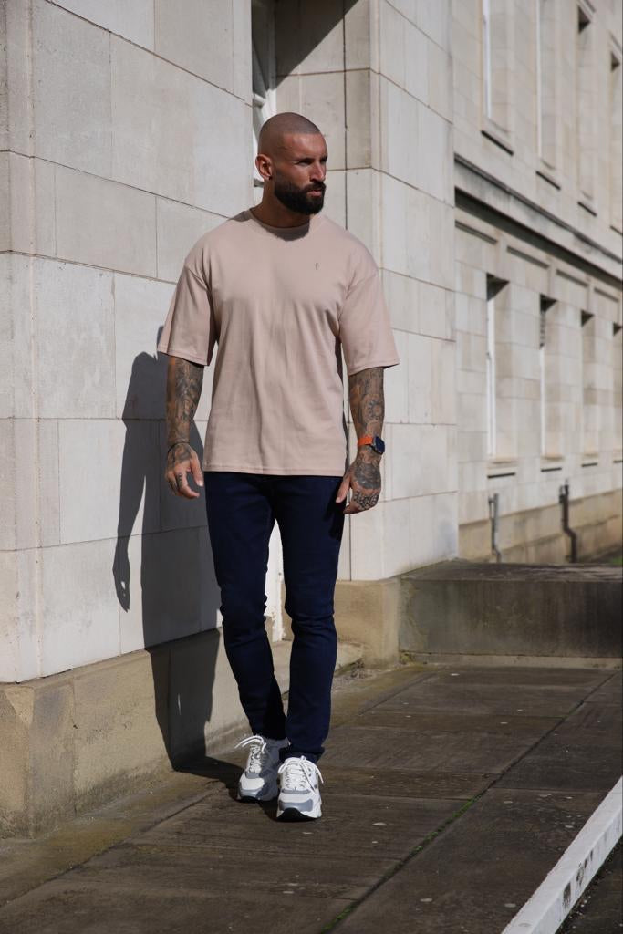 Father Sons Luxe Oversized Beige Crew T-Shirt - Elevate Your Style with FSH867