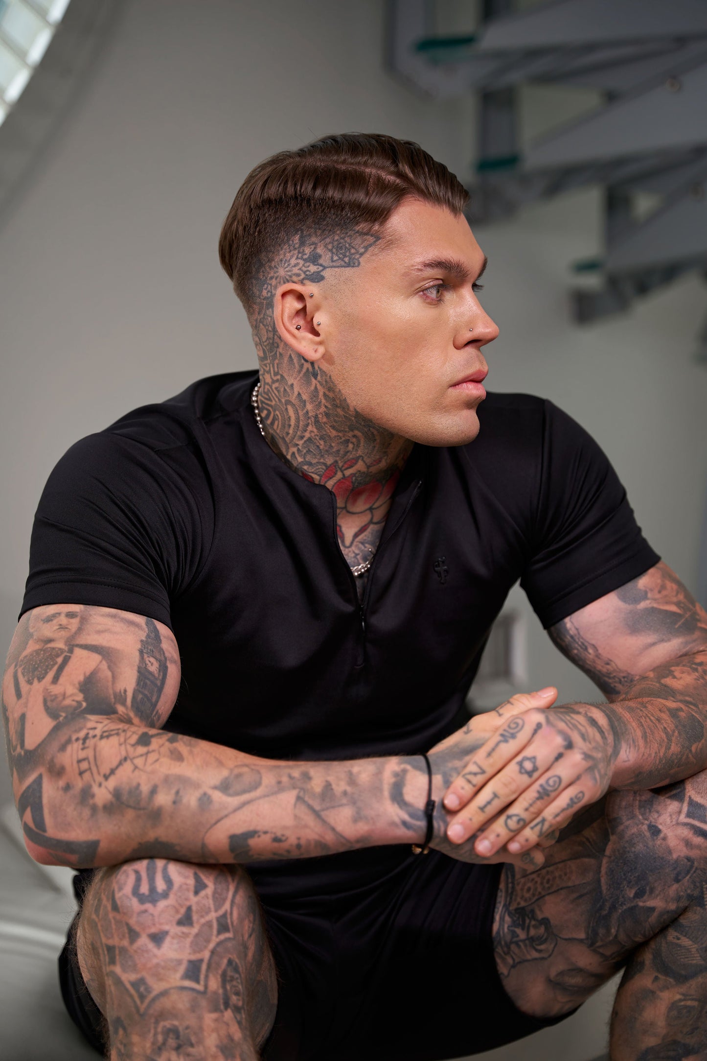 Elevate Your Style with the Father Sons Black Scuba Crew T-Shirt Featuring Zip Detail - FSH1031