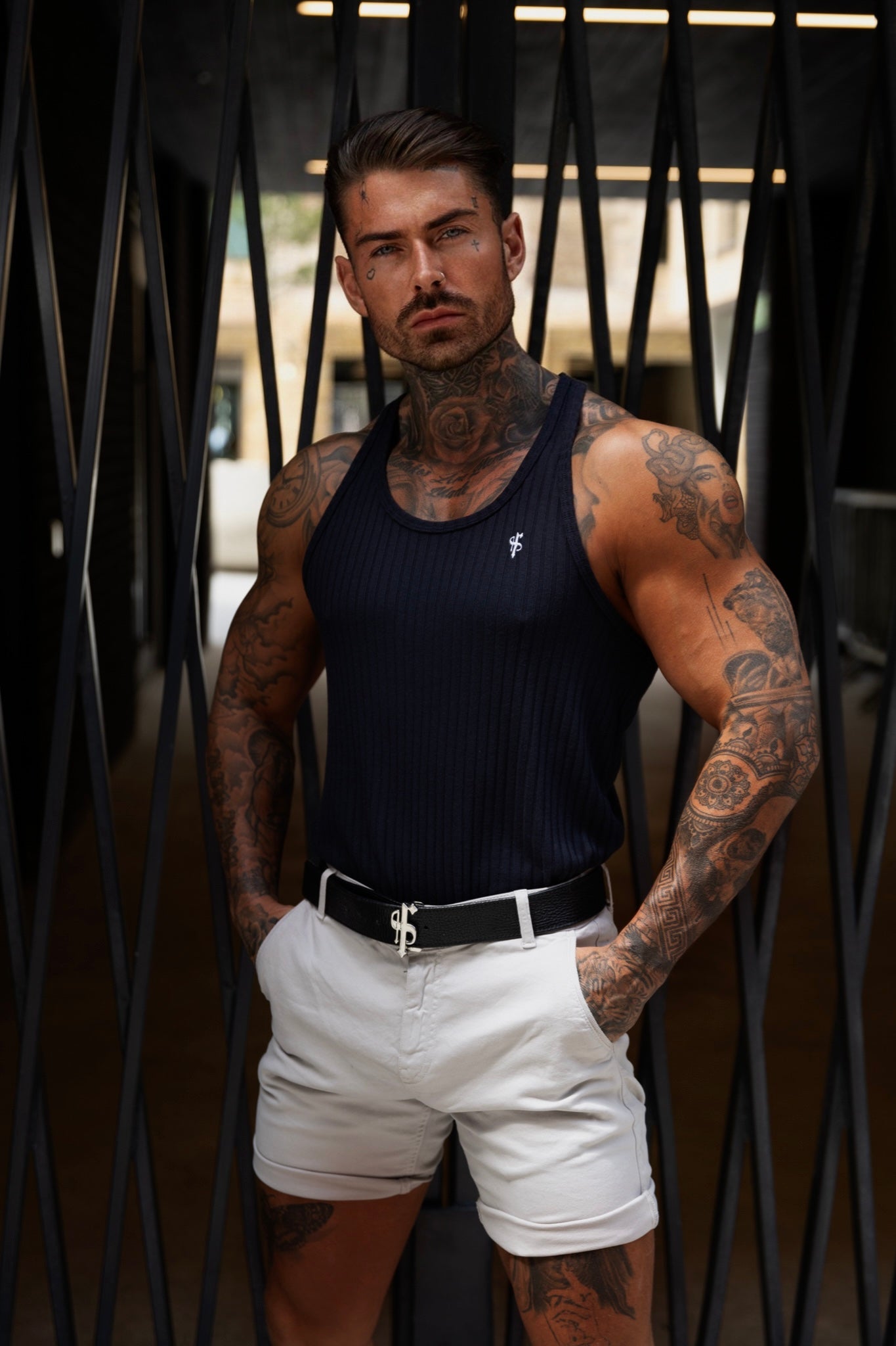 Elevate Your Style with the Father Sons Navy & White Ribbed Slim Fit Knit Vest - FSH1020