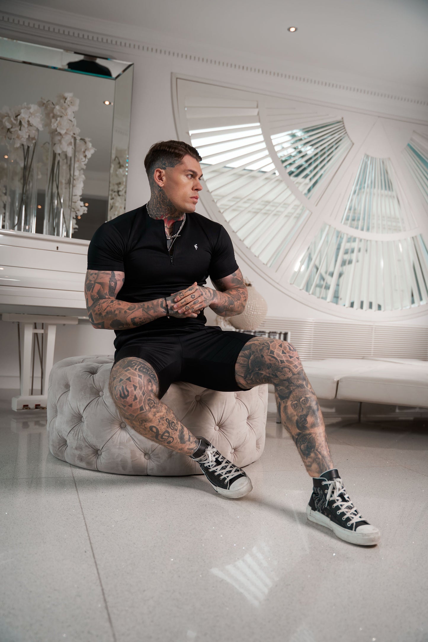 Elevate Your Style with the Father Sons Black & Silver Scuba Crew T-Shirt Featuring Stylish Zip Detail – FSH1032