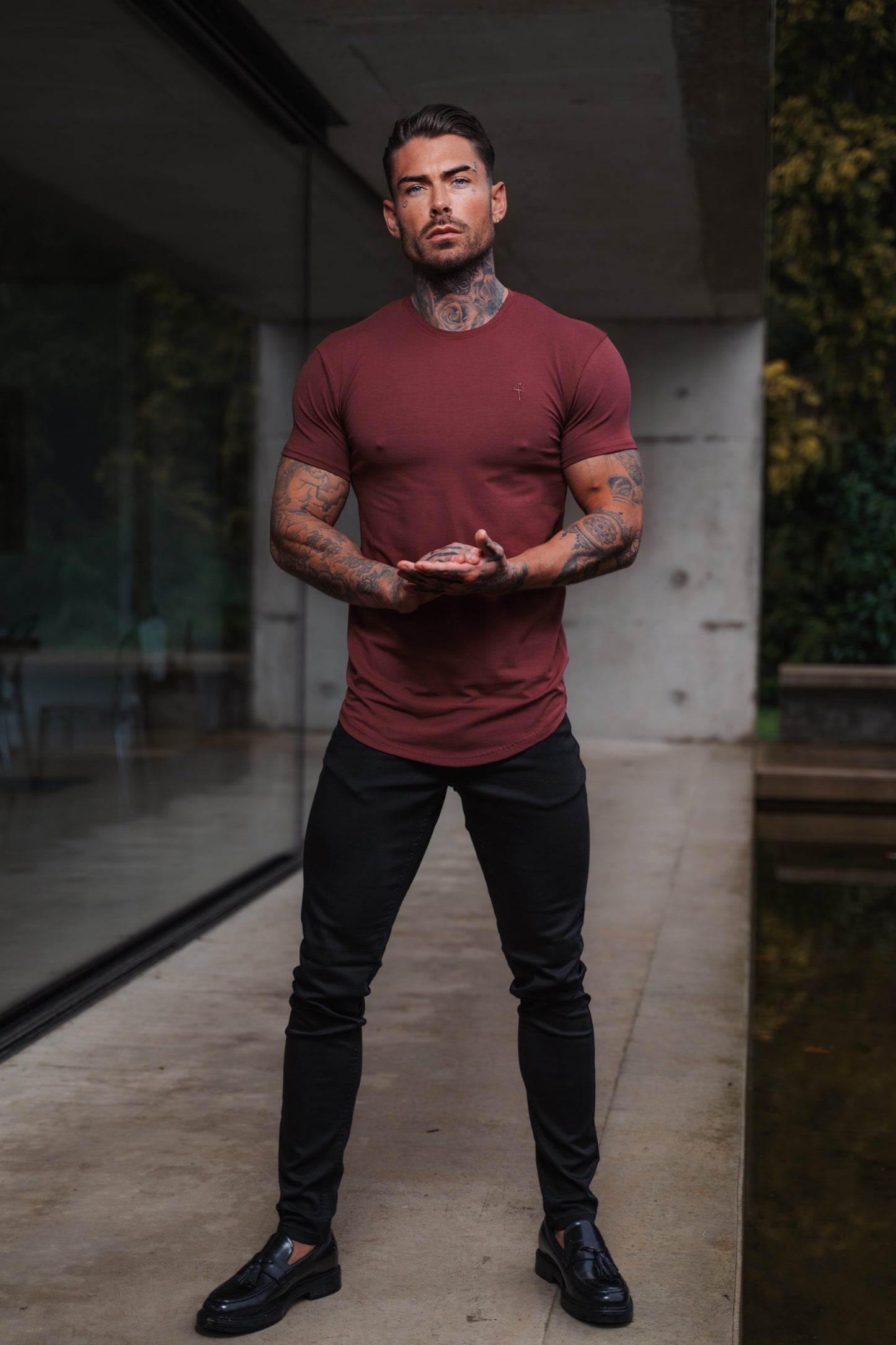 Timeless Burgundy Curved Hem Crew Neck T-Shirt for Dads - FSH926 by Father Sons