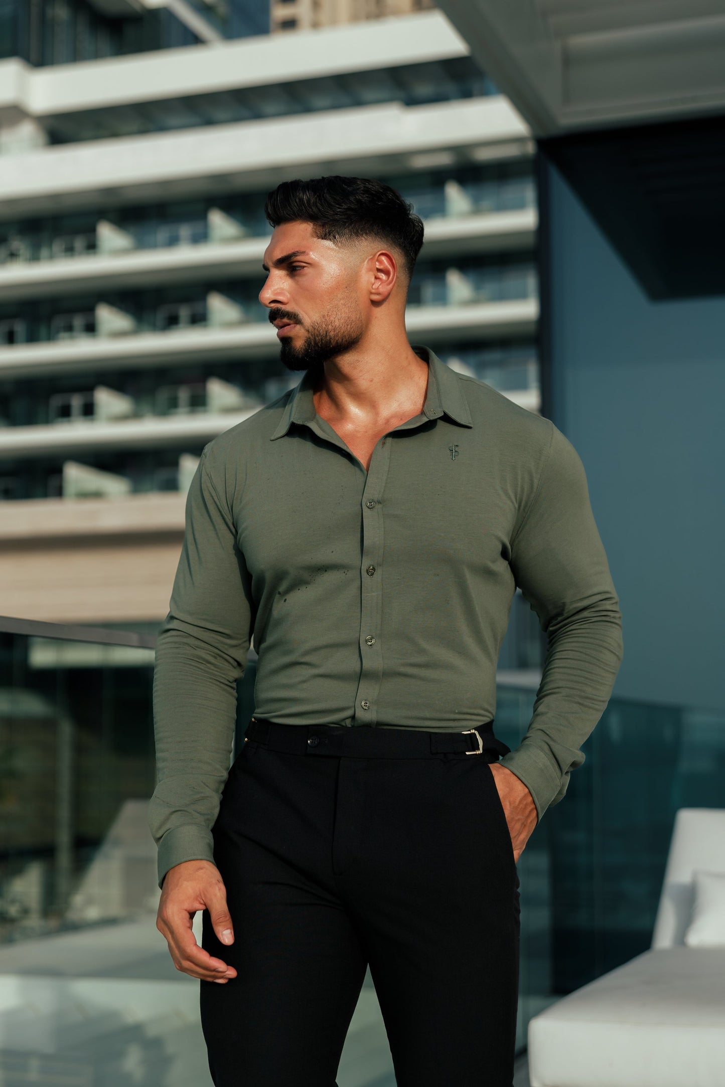 Stylish Fitted Khaki Long Sleeve Jersey for Father Sons - FSD003