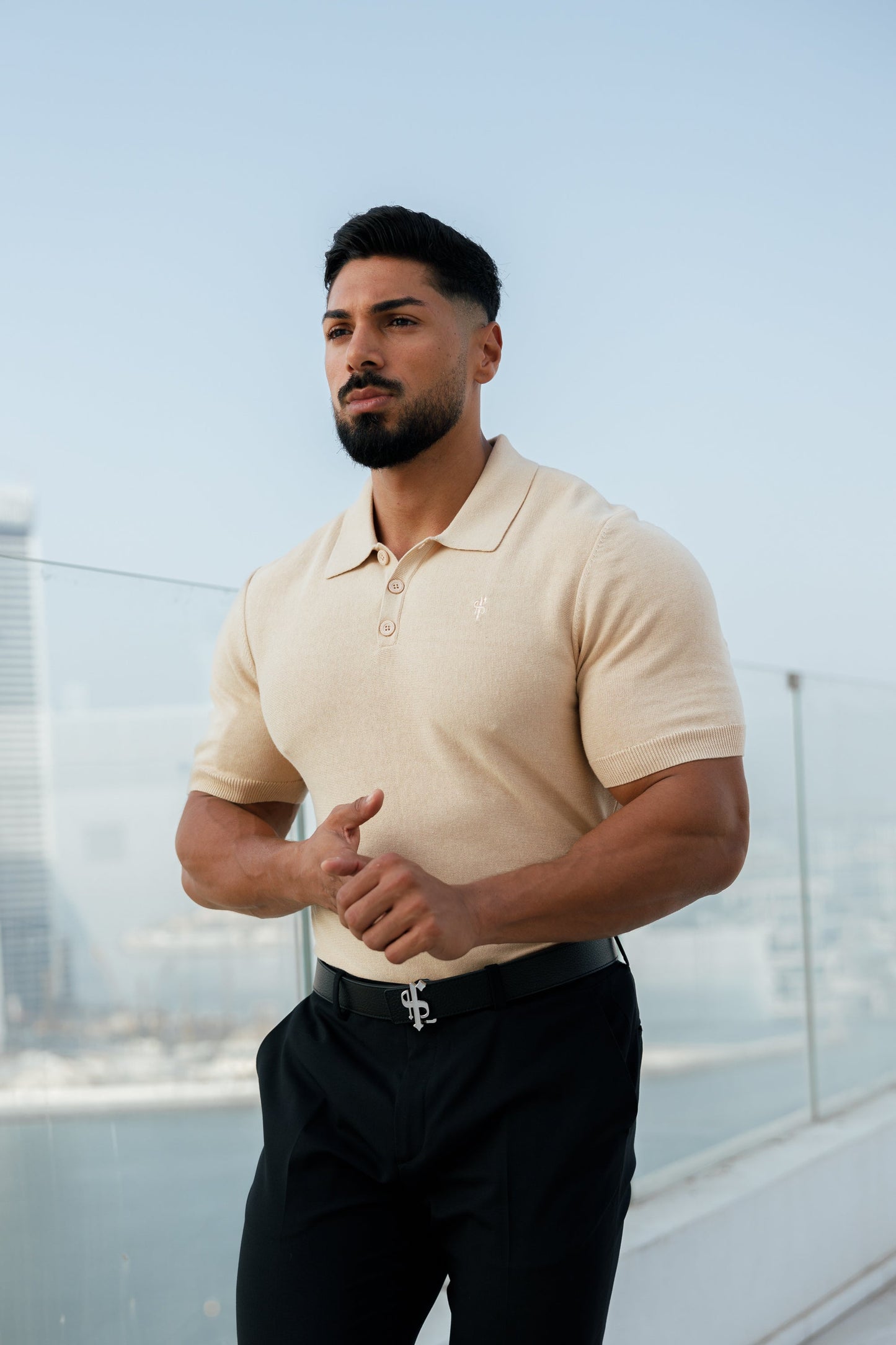 Elevate Your Wardrobe with the Father Sons Classic Beige Knitted Polo - Short Sleeve Style - FSN111