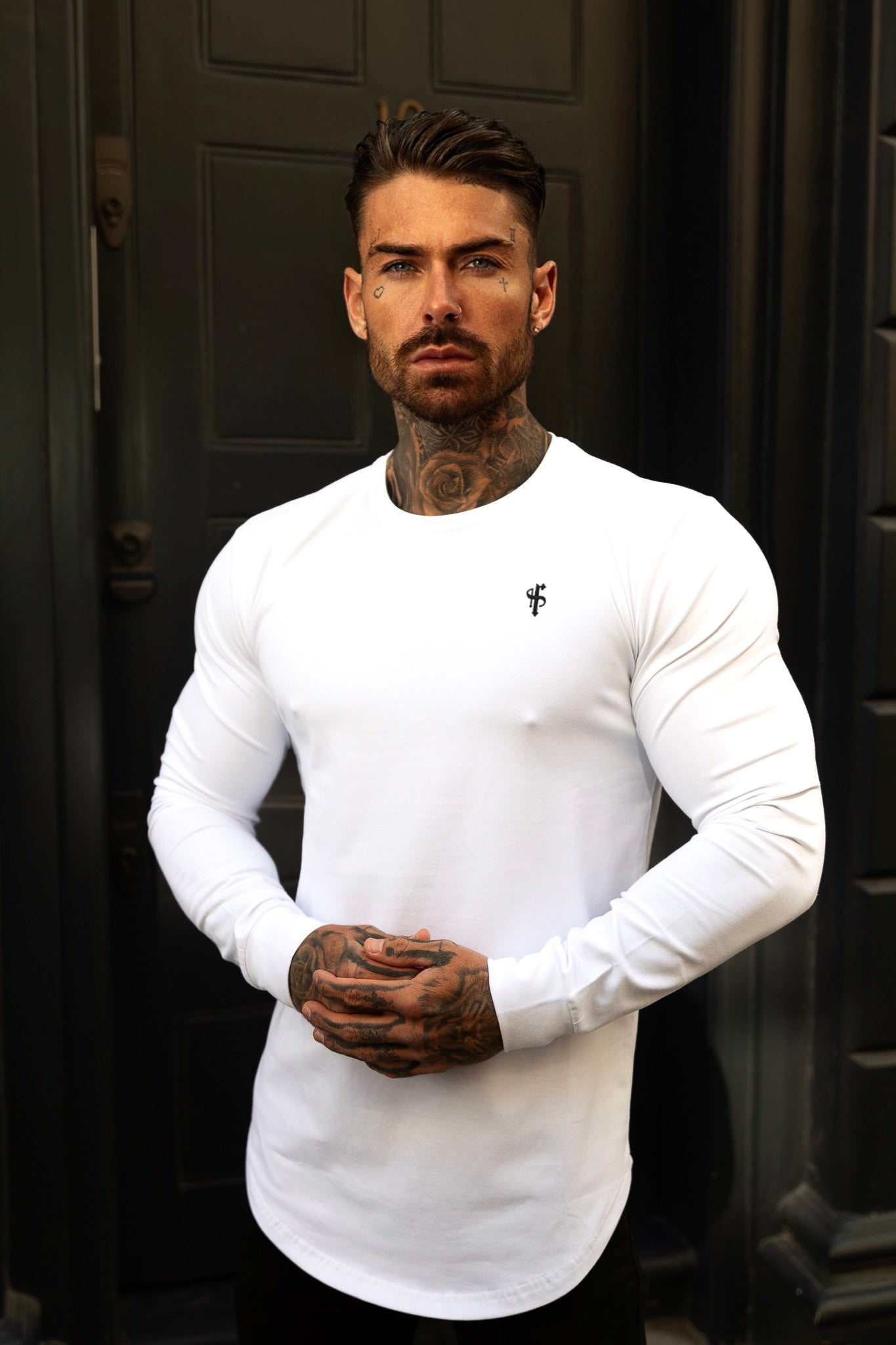 Elevate Your Style with Our Father Sons Classic Curved Hem Long Sleeve Crew T-Shirt in White/Black Tonal - FSH996
