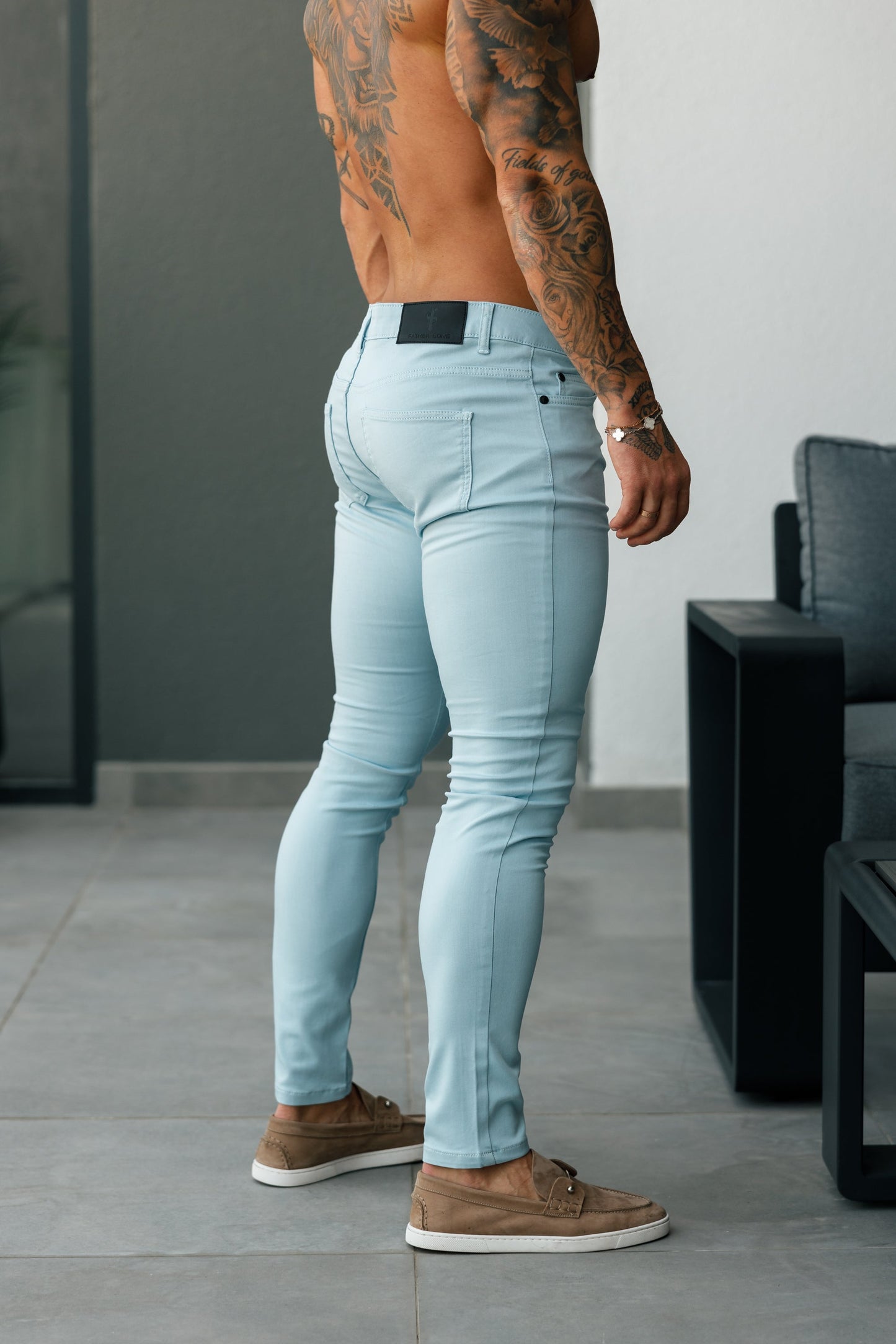 Elevate Your Style with FS Slim Stretch Pale Blue Sateen Trousers - FSH1147