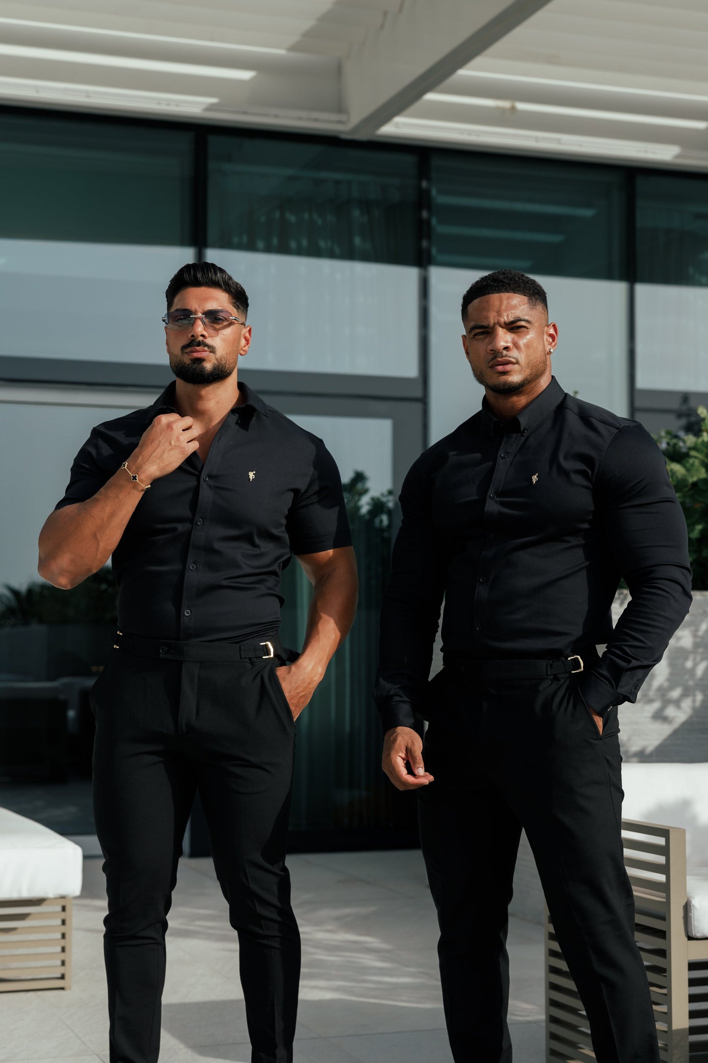 Elevate Your Style with Father Sons Slim Fit Black Stretch Trousers Featuring Luxurious Gold Waist Adjusters - FST018 (Available for Pre-Order Starting September 19th)