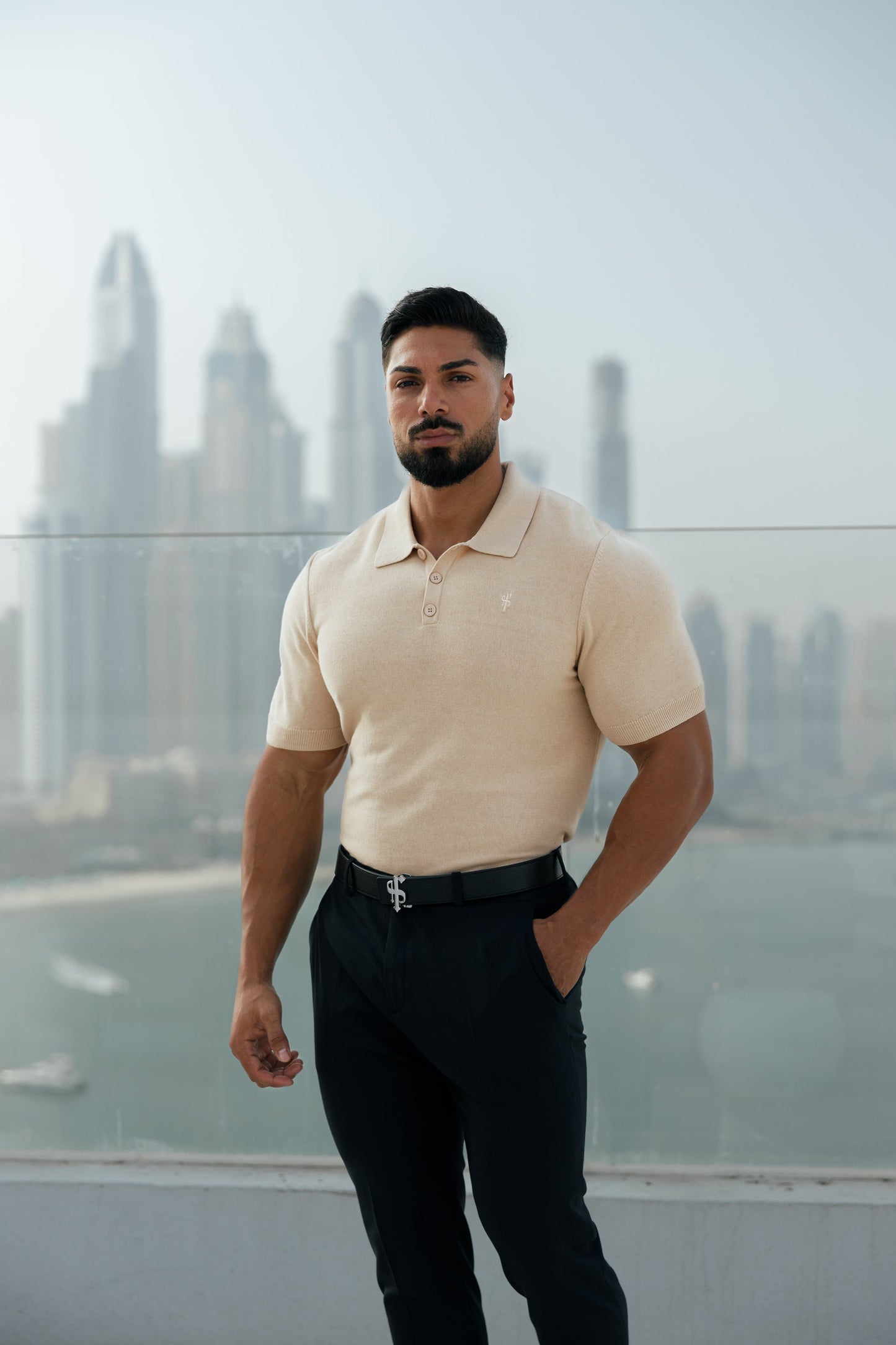 Elevate Your Wardrobe with the Father Sons Classic Beige Knitted Polo - Short Sleeve Style - FSN111