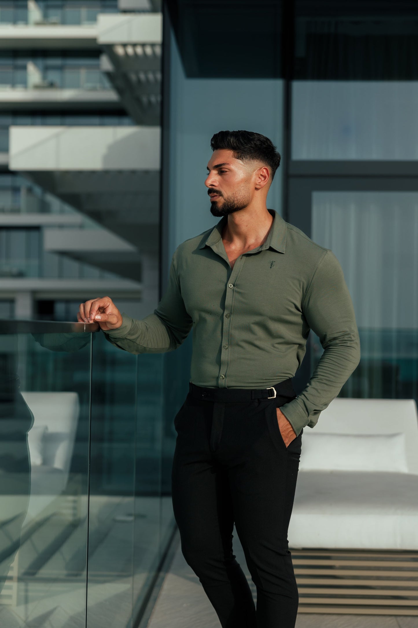 Stylish Fitted Khaki Long Sleeve Jersey for Father Sons - FSD003