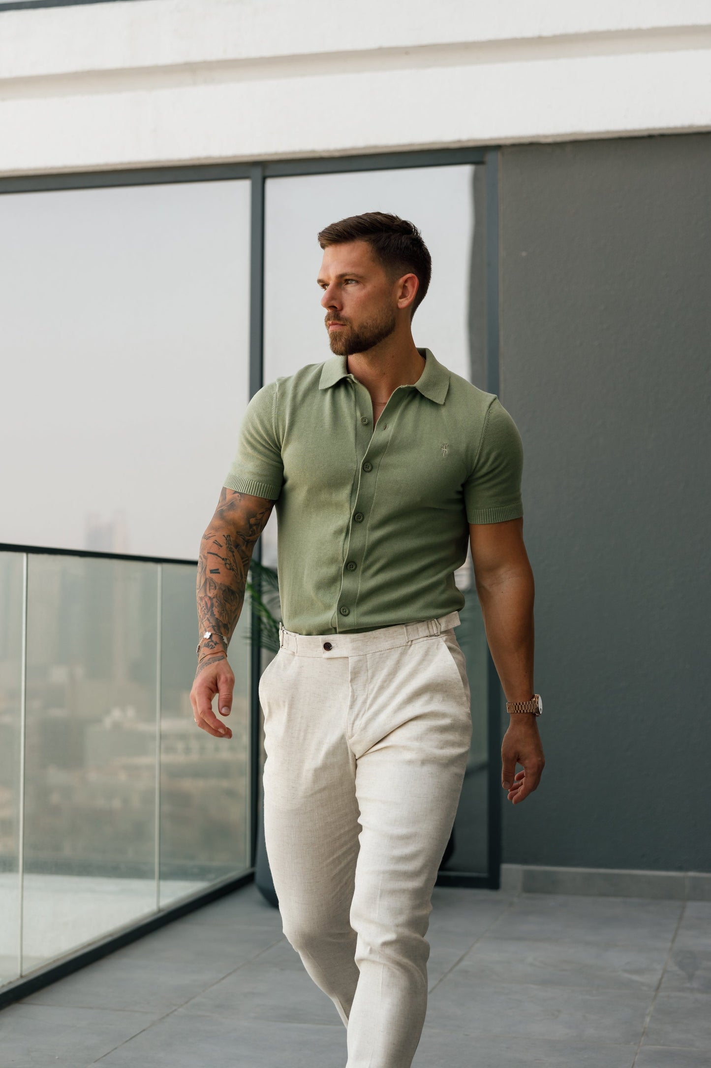 Elevate Your Wardrobe with the Father Sons Classic Olive Knitted Short Sleeve Polo - FSN162