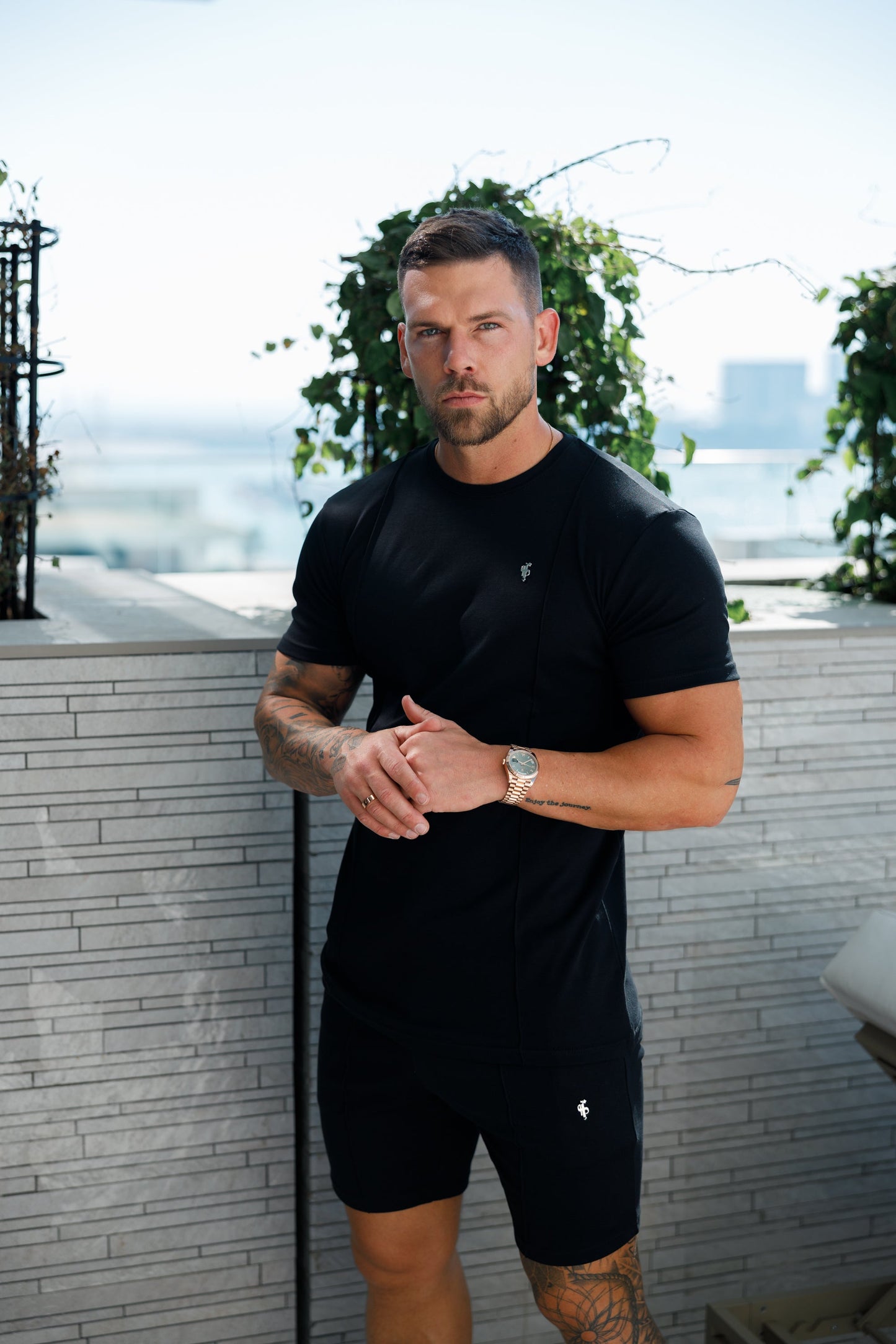 Elevate Your Style: Father Sons Black & Silver Crew T-Shirt with Chic Pintuck Detail - FSH1044