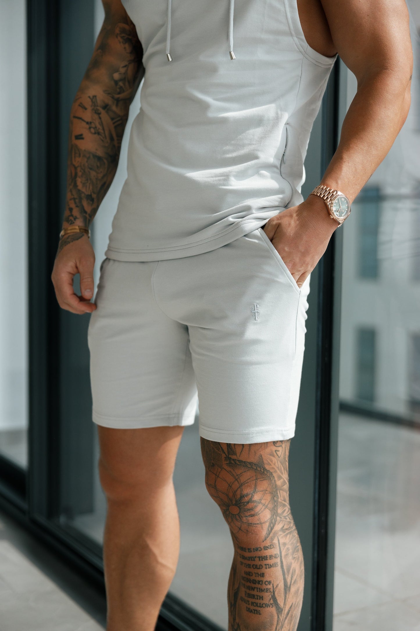 Stylish Light Grey Elasticated Shorts for Father & Sons - FSH899