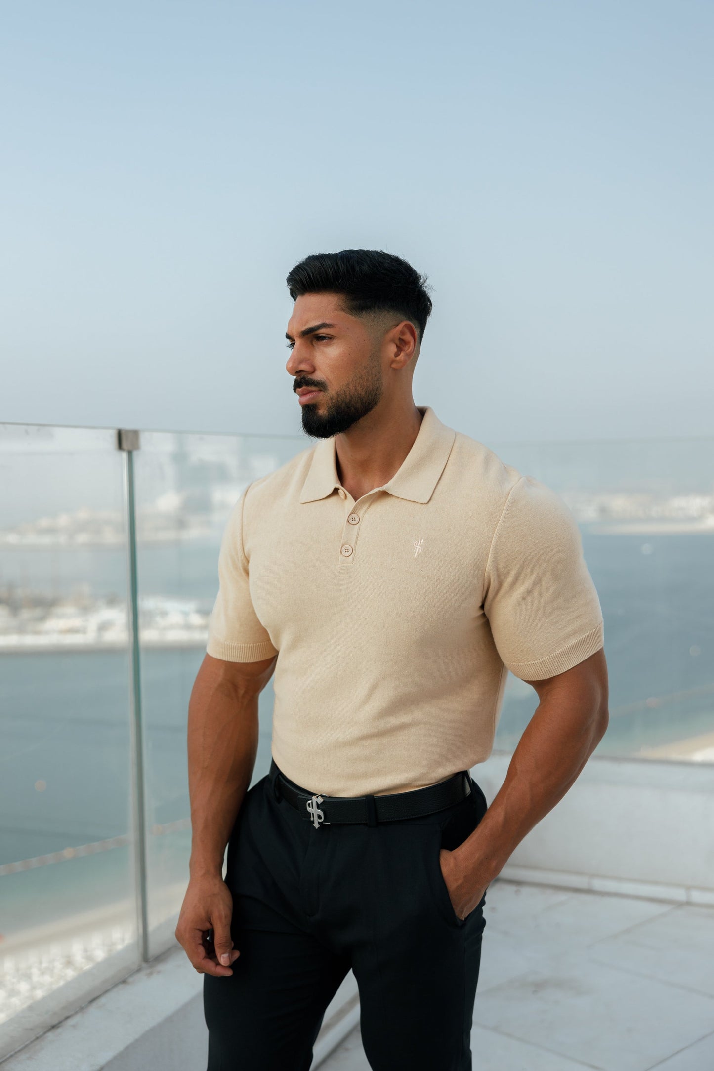 Elevate Your Wardrobe with the Father Sons Classic Beige Knitted Polo - Short Sleeve Style - FSN111