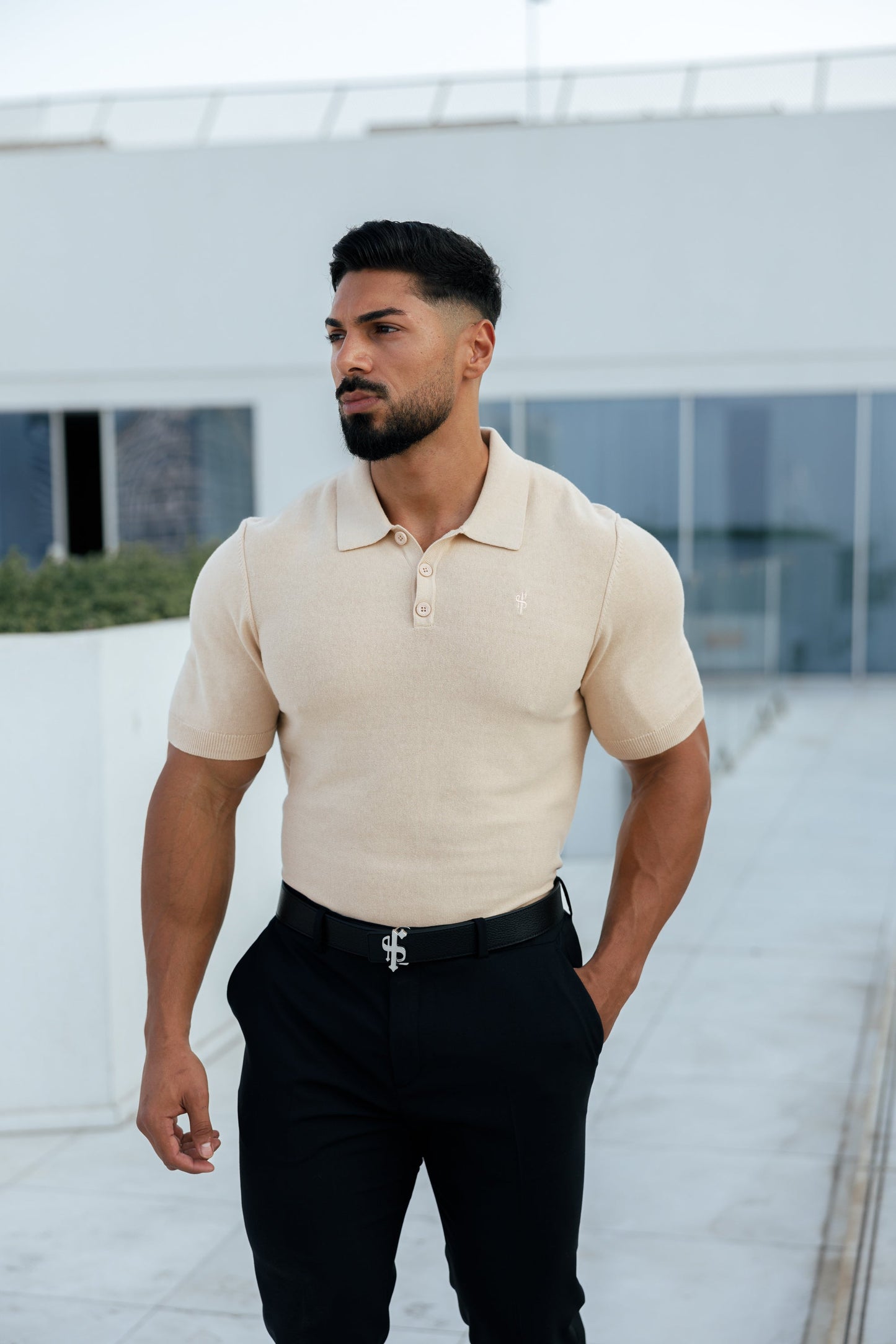 Elevate Your Wardrobe with the Father Sons Classic Beige Knitted Polo - Short Sleeve Style - FSN111