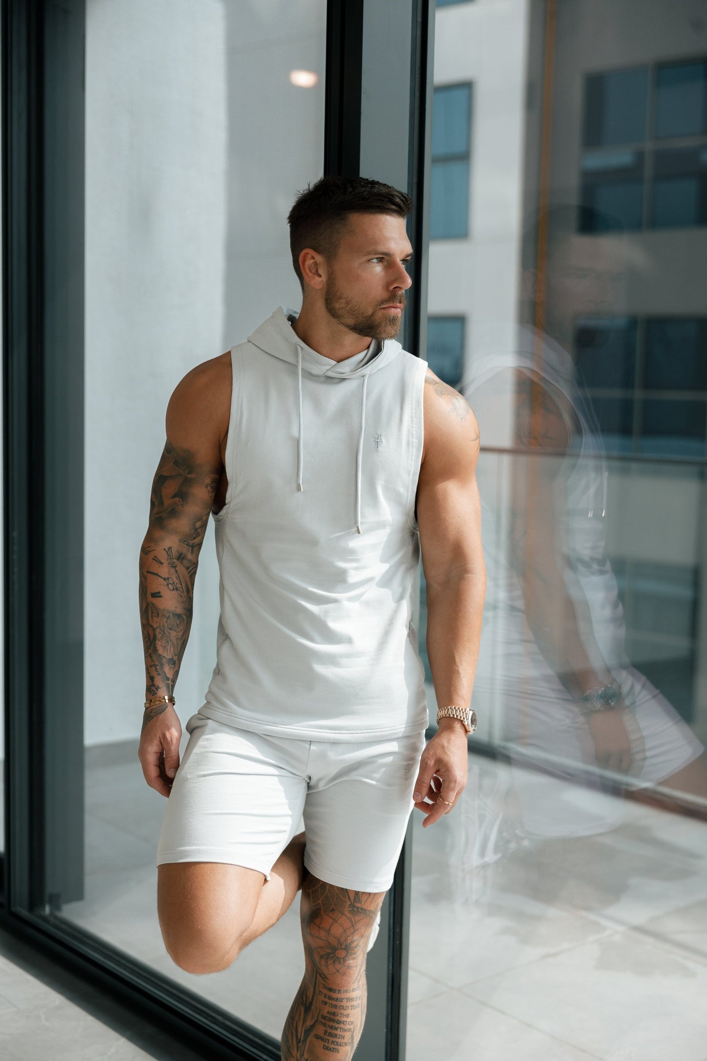 Stylish Light Grey Elasticated Shorts for Father & Sons - FSH899