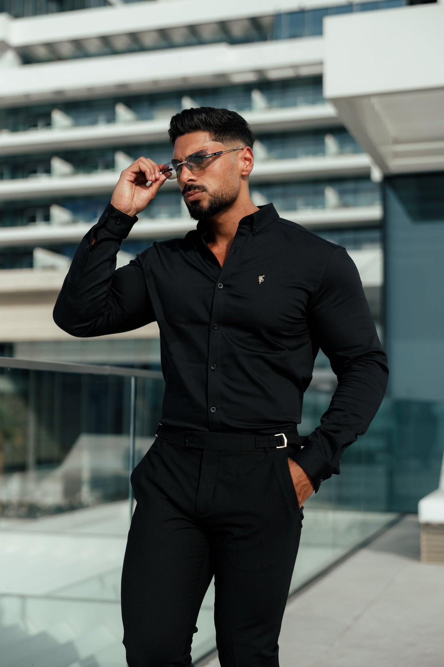 Elevate Your Style with Father Sons Slim Fit Black Stretch Trousers Featuring Luxurious Gold Waist Adjusters - FST018 (Available for Pre-Order Starting September 19th)