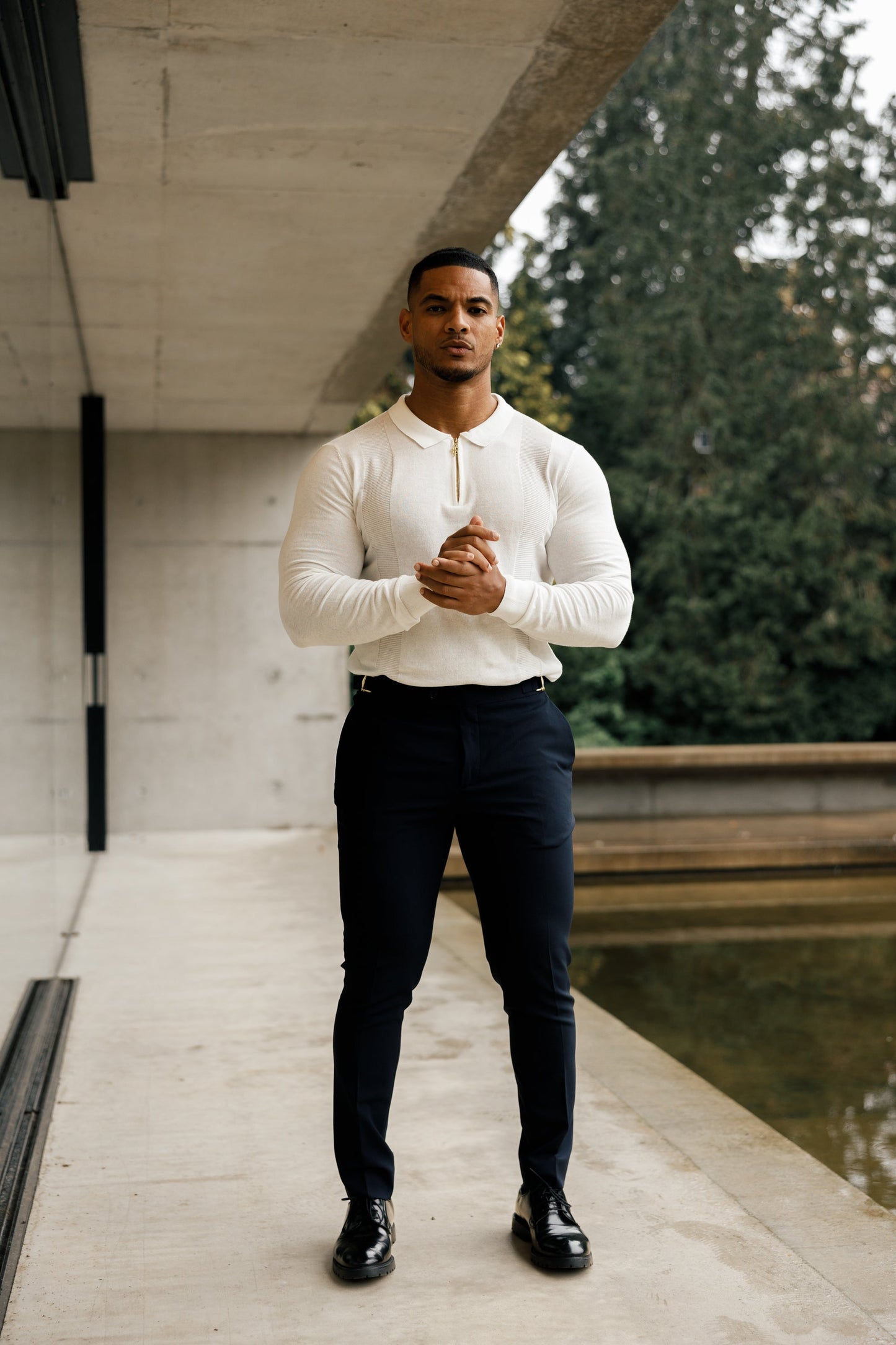 Ultimate Father Sons White and Gold Long Sleeve Zip Polo - FSN125