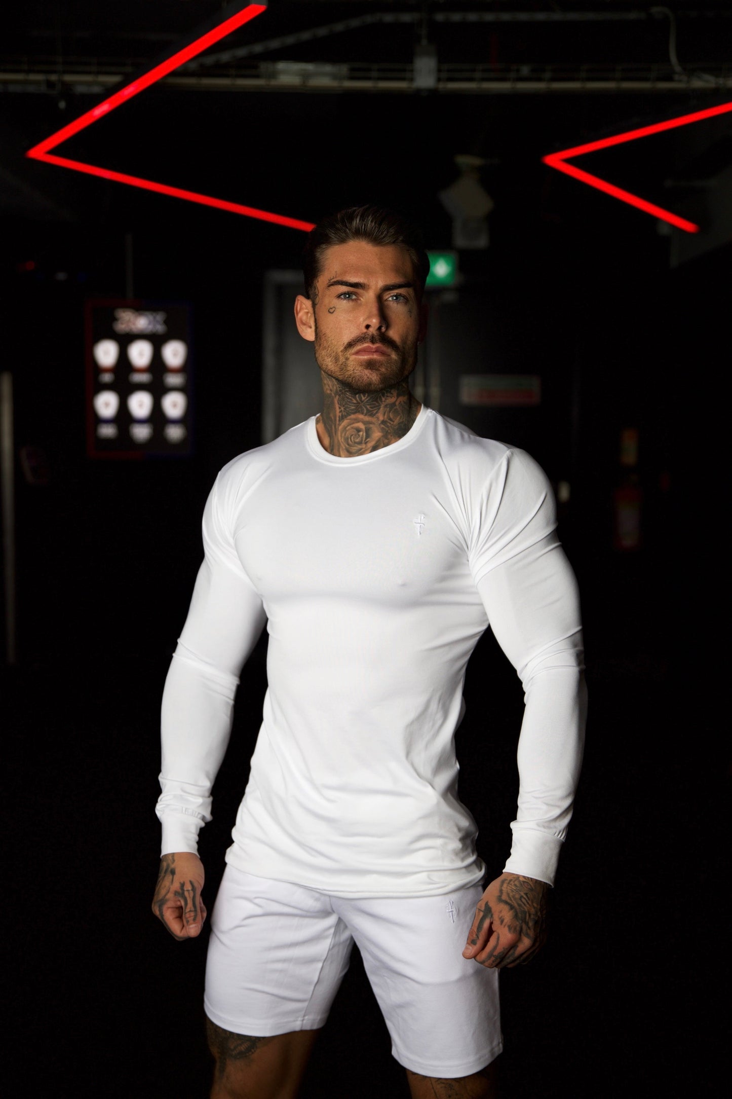 Elevate Your Workout with the Father Sons White Tonal Long Sleeve Gym Crew Top - FSH885